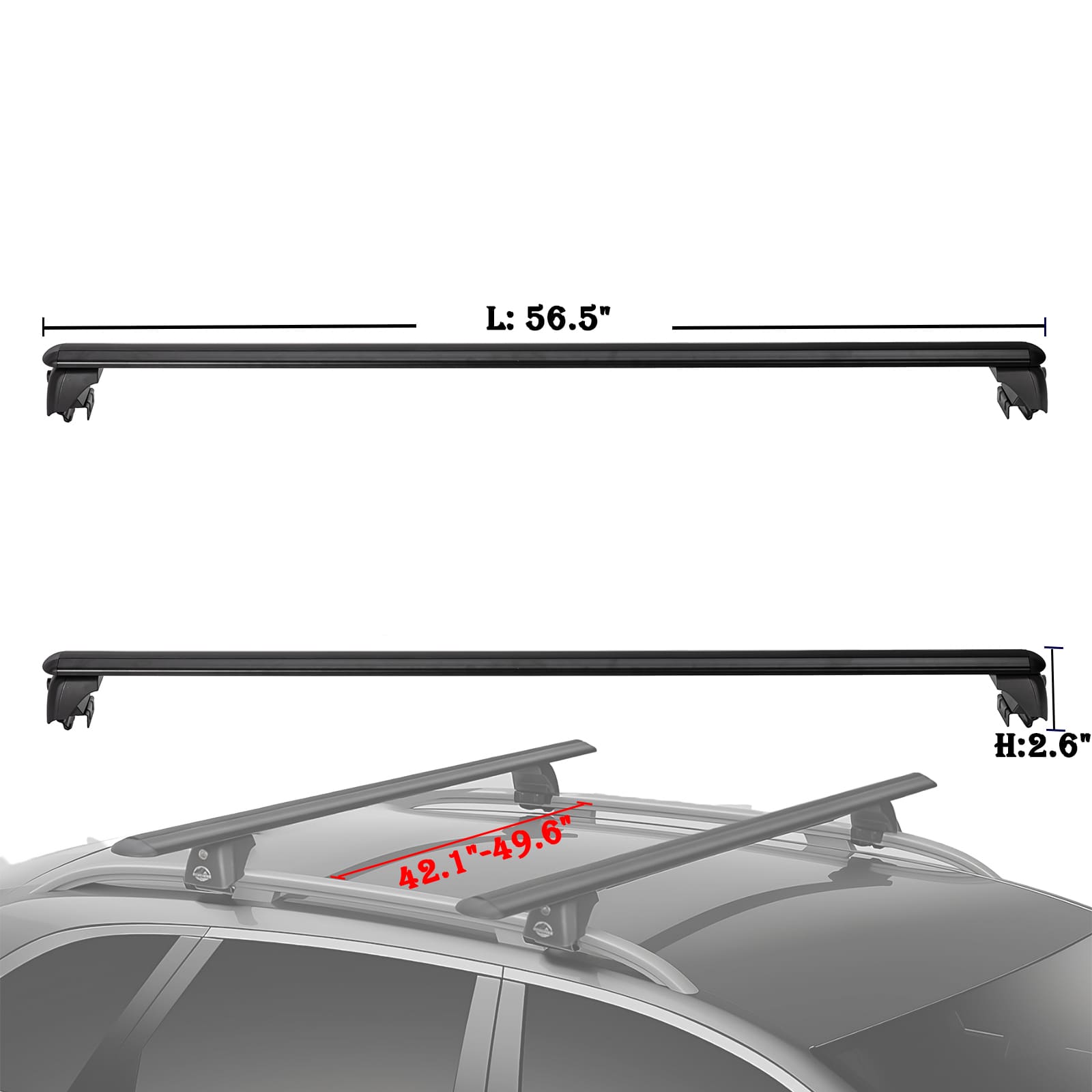Winglet Universal Roof Rack System, Integrated Crossbar for Vehicles with Side Rails - BENEHIKE