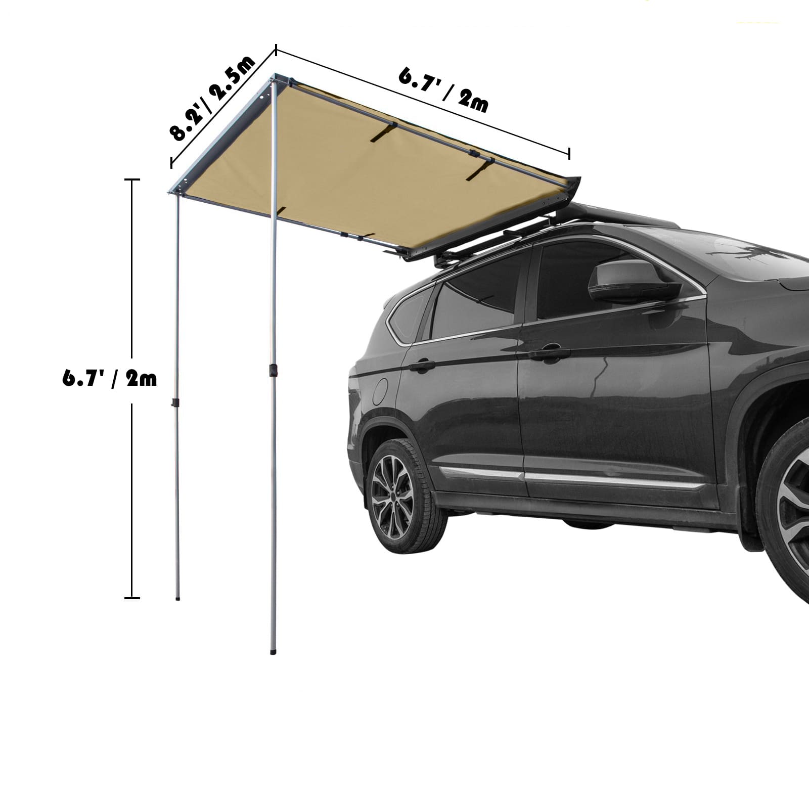 8.2' x 6.7' Car Side Awning, Soft Shell, Pull Out Rooftop Tent Shelter - BENEHIKE