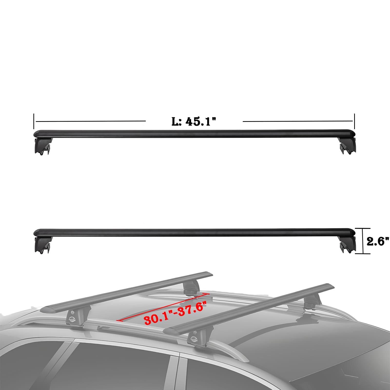 Winglet Universal Roof Rack System, Integrated Crossbar for Vehicles with Side Rails - BENEHIKE
