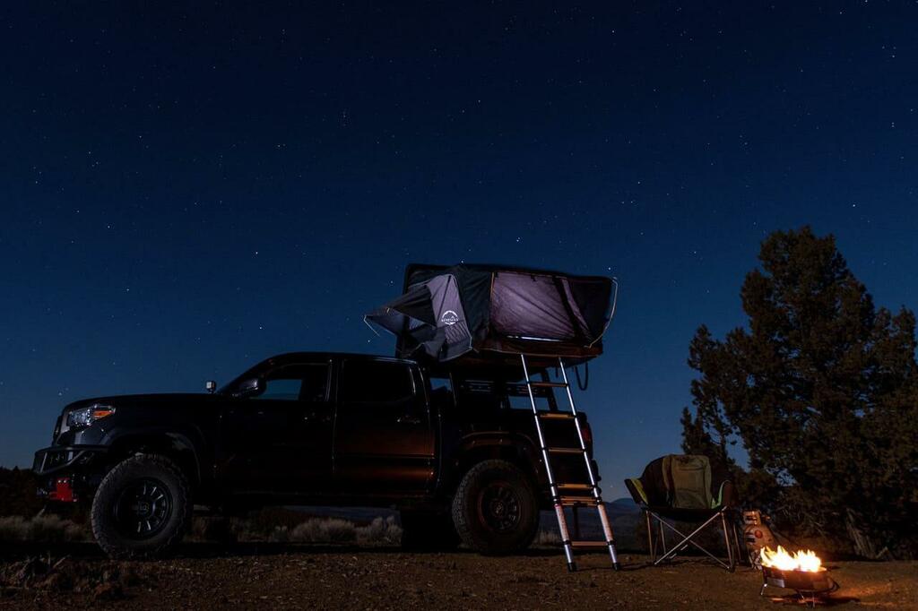 rooftop tents at night