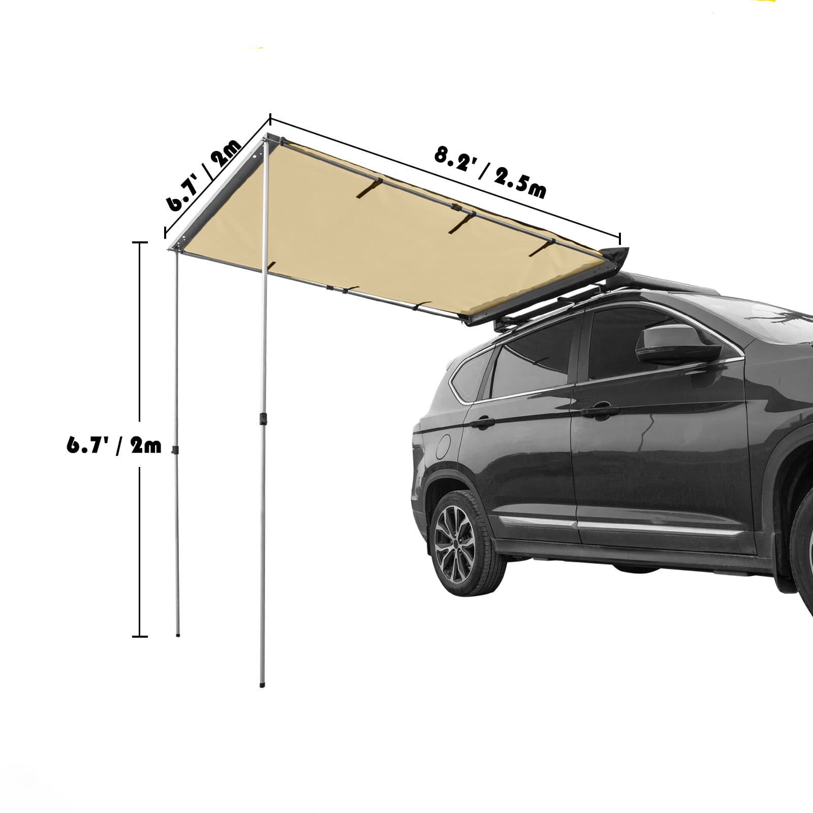 6.7' x 8.2' Car Side Awning, Soft Shell, Pull Out Rooftop Tent Shelter - BENEHIKE