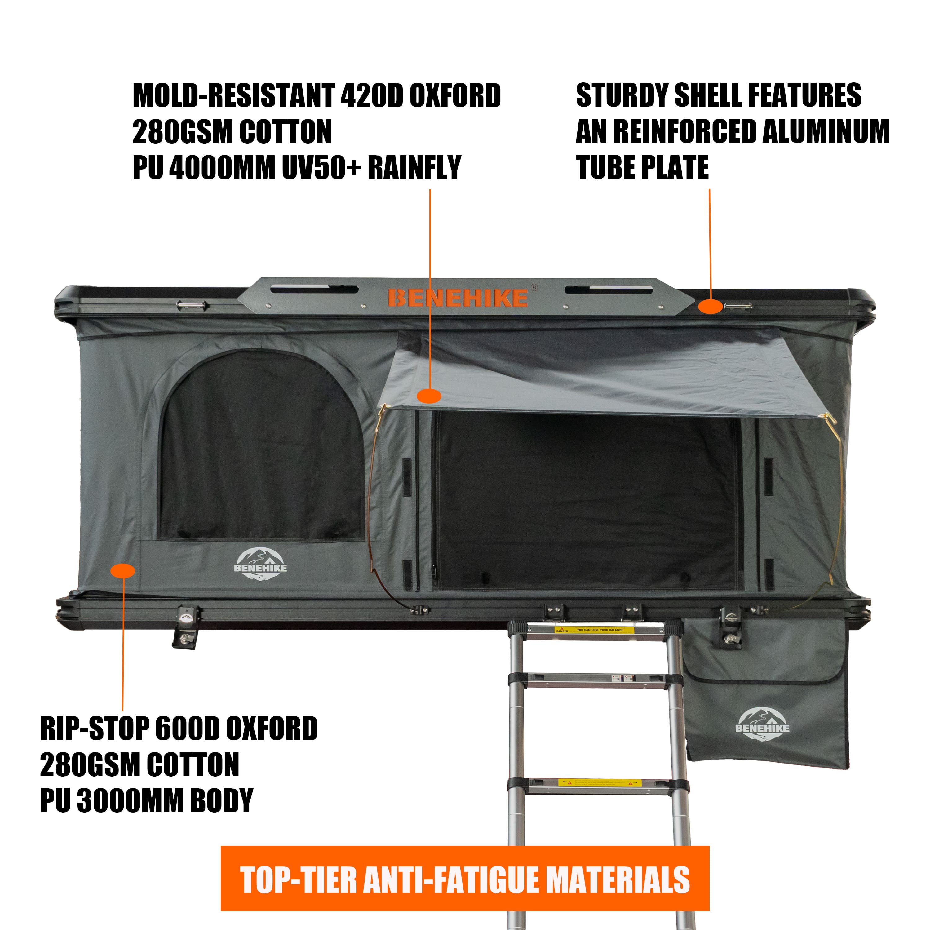 Alumabode V2 Aluminum Hard Shell Pop-Up Rooftop Tent, 2~3