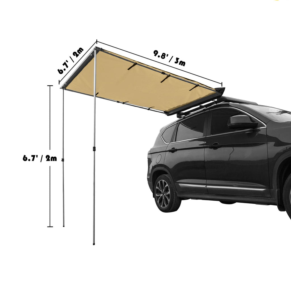 6.7' x 9.8' Car Side Awning, Soft Shell, Pull Out Rooftop Tent Shelter - BENEHIKE
