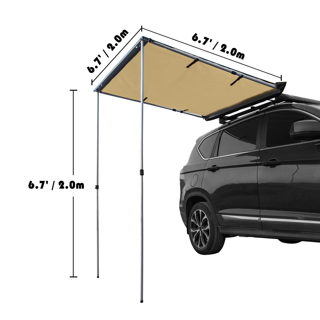 6.7' x 6.7' Car Side Awning, Soft Shell, Pull Out Rooftop Tent Shelter - BENEHIKE